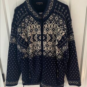 NorWear Warm Knit 100% Pure New Wool Full Zip Blue Jacket Lined Mens Size L